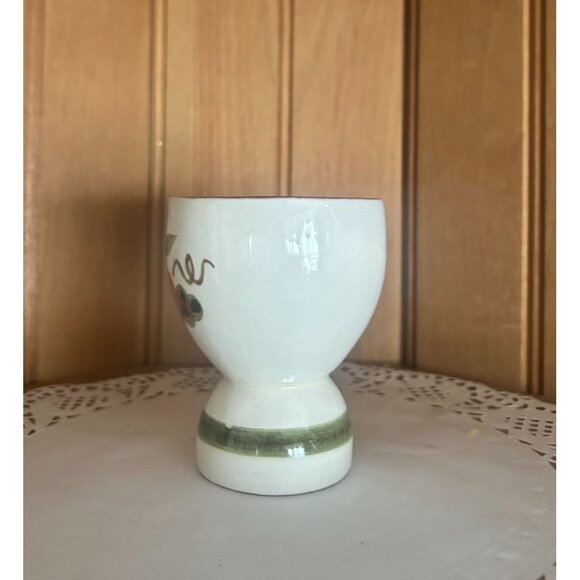Vintage Stangl Pottery Egg Cup Fruit Flowers Apple Green Stripe - Picture 6 of 6